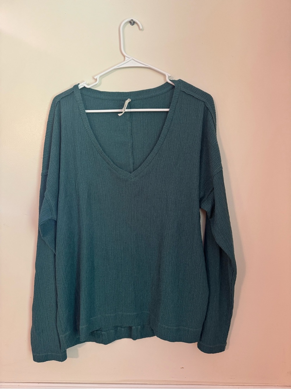 Anthropologie Textured V-Neck Top - Teal Size Large